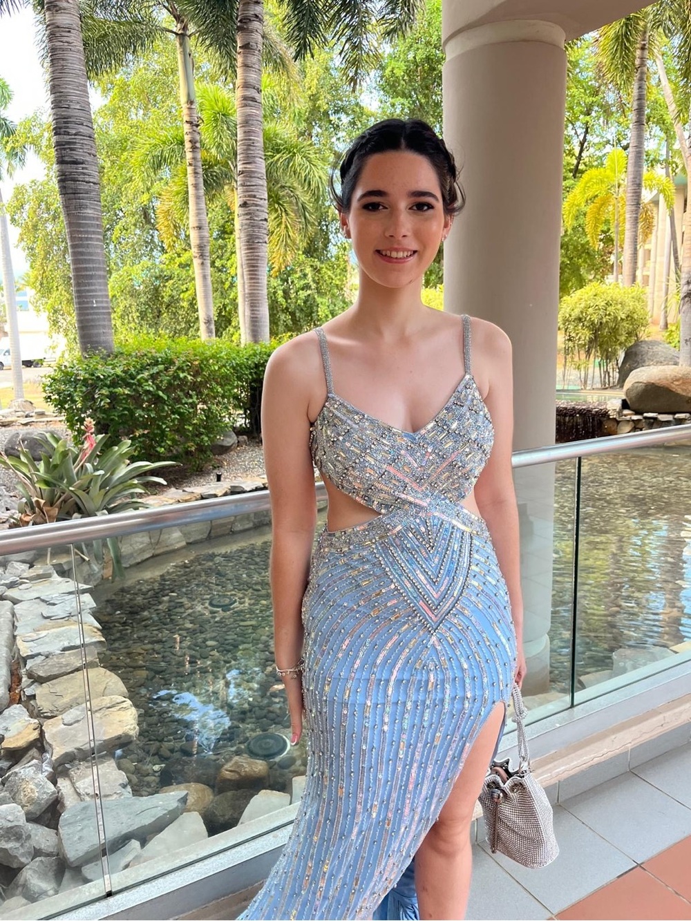 Sparkling Light Blue Beaded Evening Gown